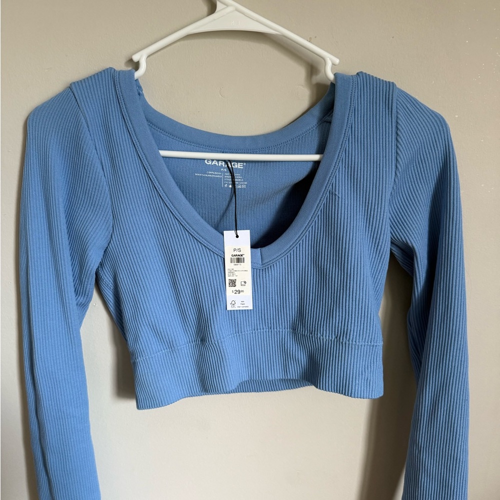 Garage Blue Fitted Crop Top